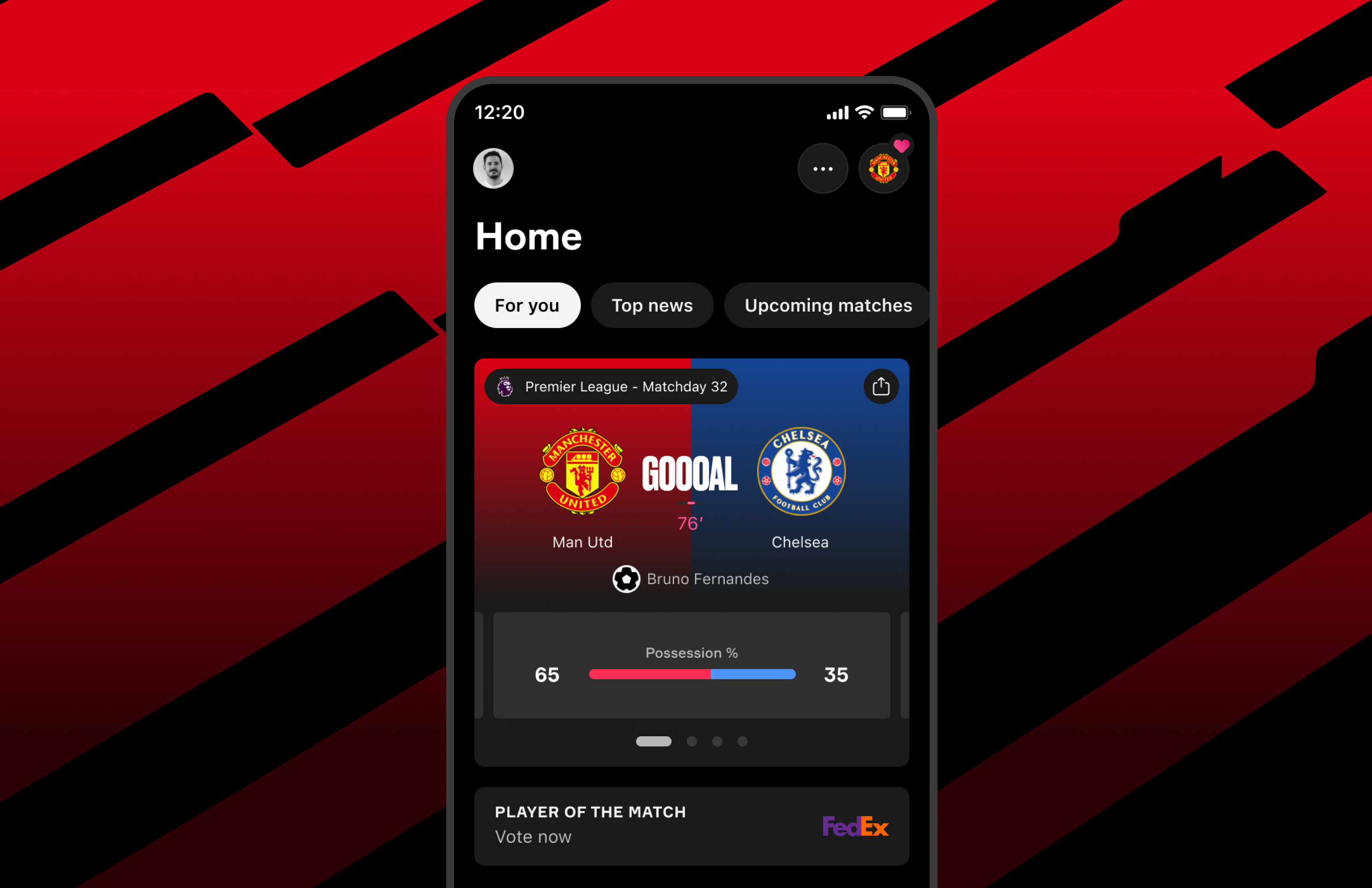 Onefootball homepage redesign showing the match day experience